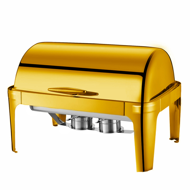 9 L Model A Gold  rectangular stainless steel lid chafing dish
