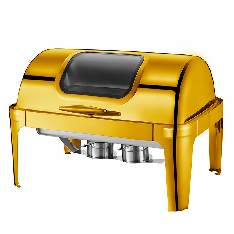 9 L Model A  Gold rectangular visible lid chafing dish