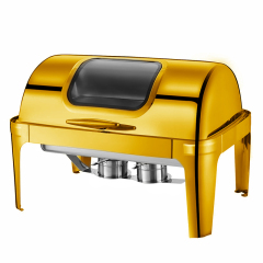 9 L Model A  Gold rectangular visible lid chafing dish
