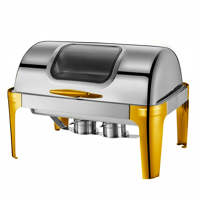 9L Model A  Semi-Gilded rectangular visible lid chafing dish