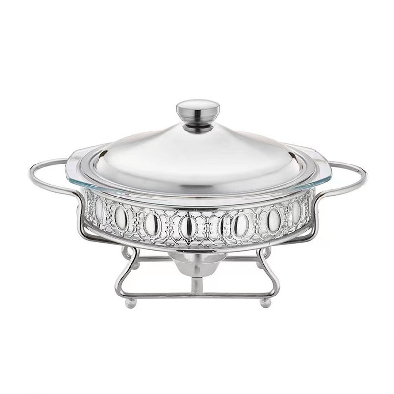 2L Round Silver Lace Glass Chafing Dish