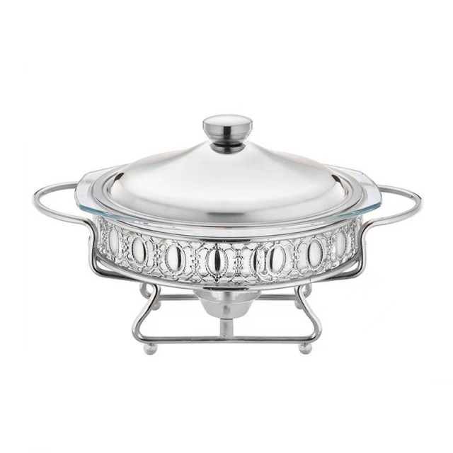 2L Round Silver Lace Glass Chafing Dish
