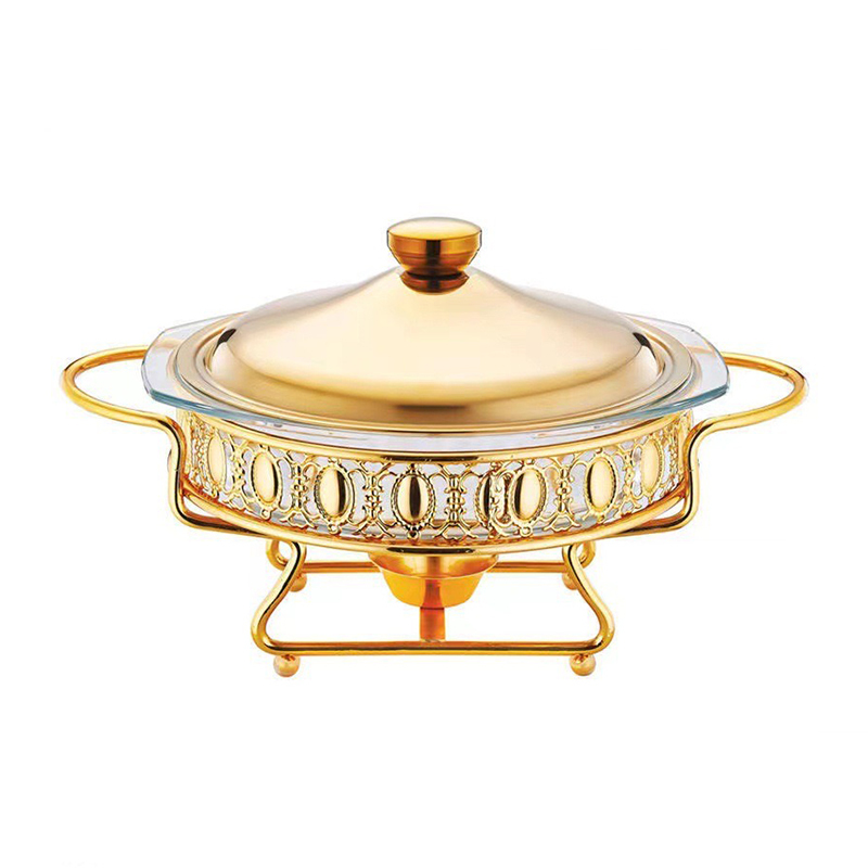 2L Round Gold Lace Glass Chafing Dish