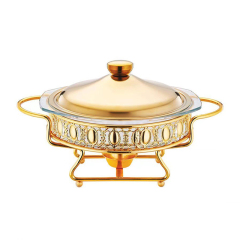 2L Round Gold Lace Glass Chafing Dish