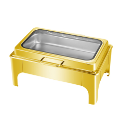 9L Gold Rectangular Stainless Steel High-Foot Electric Chafing Dish