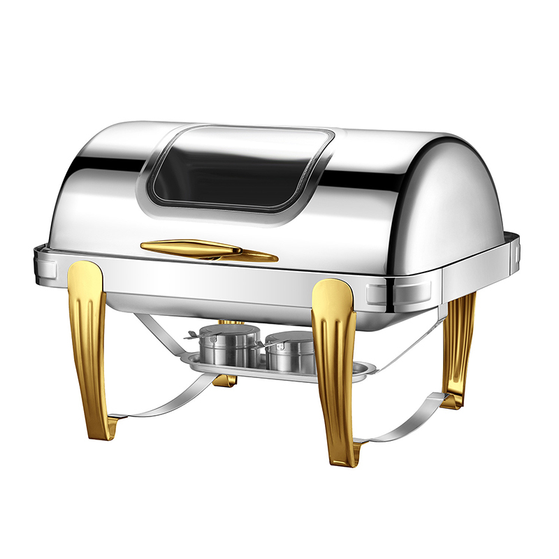 9 L Model B Semi-gilded rectangular visible lid chafing dish