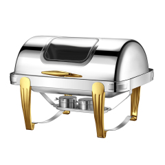 9 L Model B Semi-gilded rectangular visible lid chafing dish