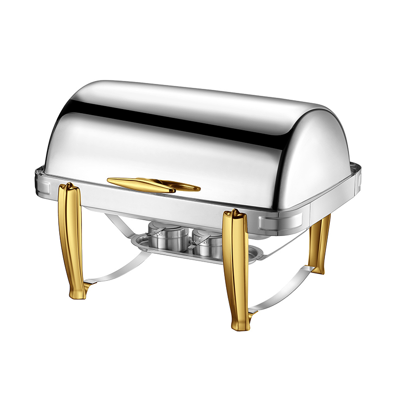 9L Model C Semi-Gilded rectangular visible lid chafing dish