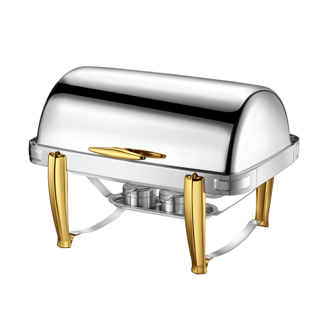 9L Model C Semi-Gilded rectangular visible lid chafing dish