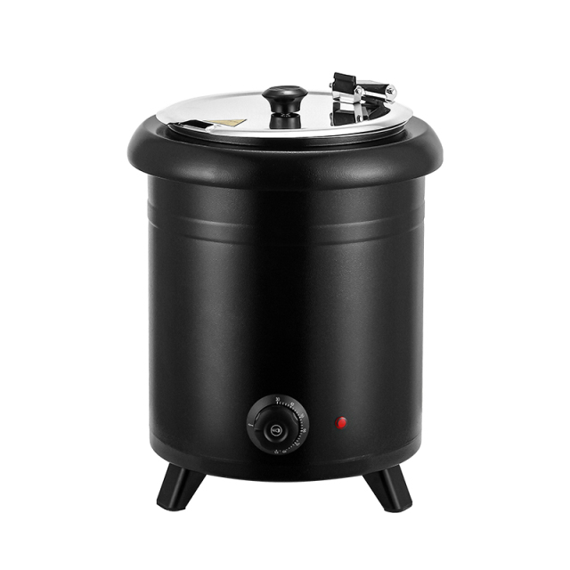 10L Black Metal Soup Pot with Electric Heater - Self-Serving Buffet Soup Warmer