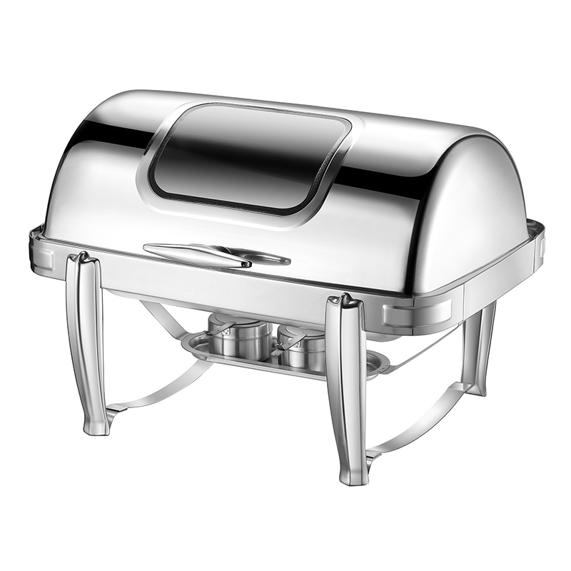 9 L Model C Silver rectangular visible lid chafing dish