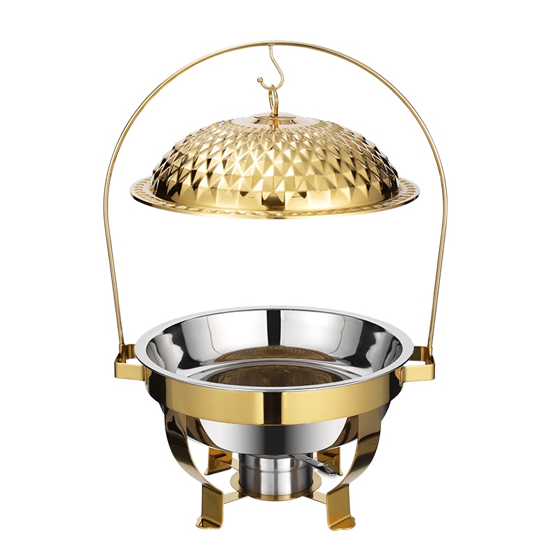 Golden Luxury Stainless Steel Diamond-Shaped Lid Heated Buffet Server