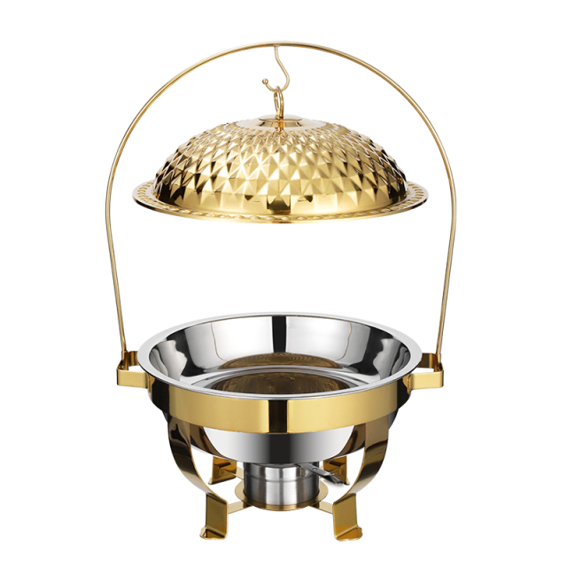 Golden Luxury Stainless Steel Diamond-Shaped Lid Heated Buffet Server