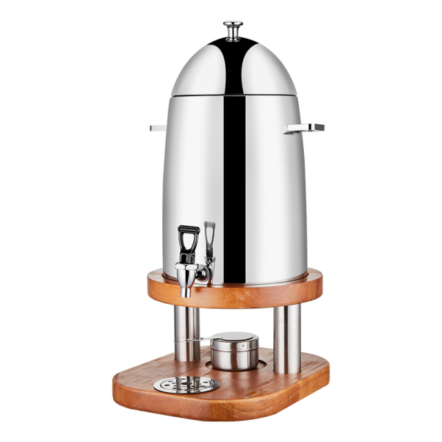 12L Hot and Cold Stainless Steel Beverage Dispenser with Wooden Base, Commercial Buffet Drink Server | Factory Wholesale & OEM Available