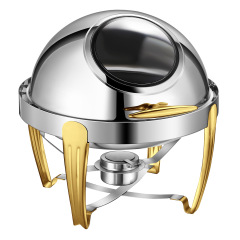 6L Model B Gold-plated  round visible lid chafing dish