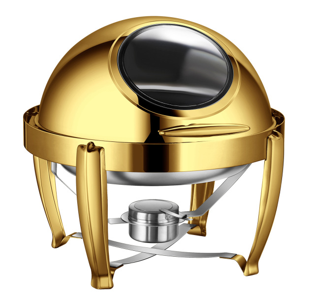 6L   Model C Gold round visible lid Chafing Dish