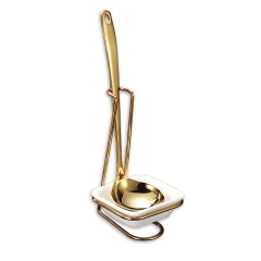 Single Golden Stainless Steel Soup Spoon with Square Ceramic Spoon Rest