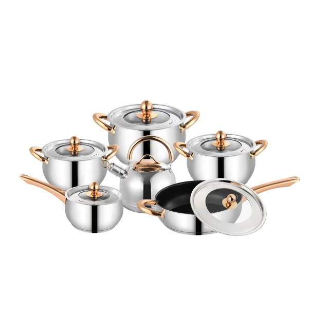 6pcs Heavy-duty Stainless Steel Milk Pan and Frying Pan Set with Lids