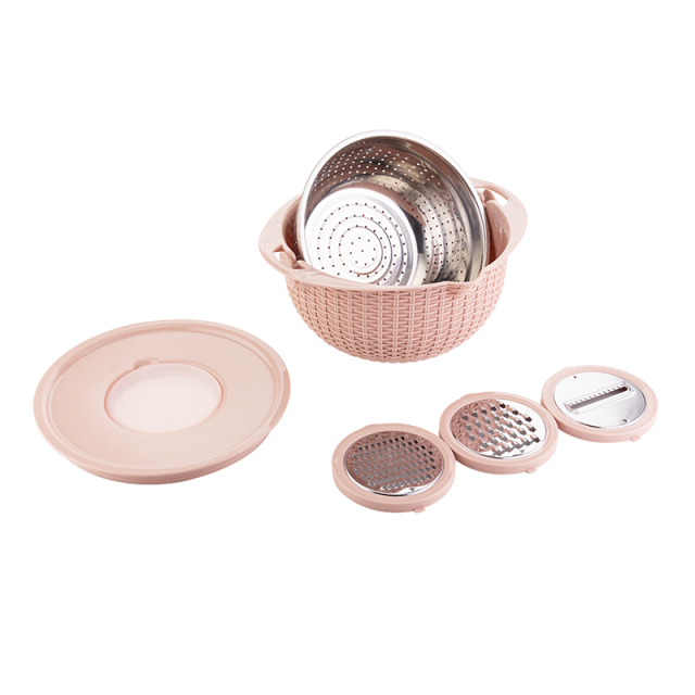 PINK  4 in 1 Strainer with mixing bowl and grater 4 L