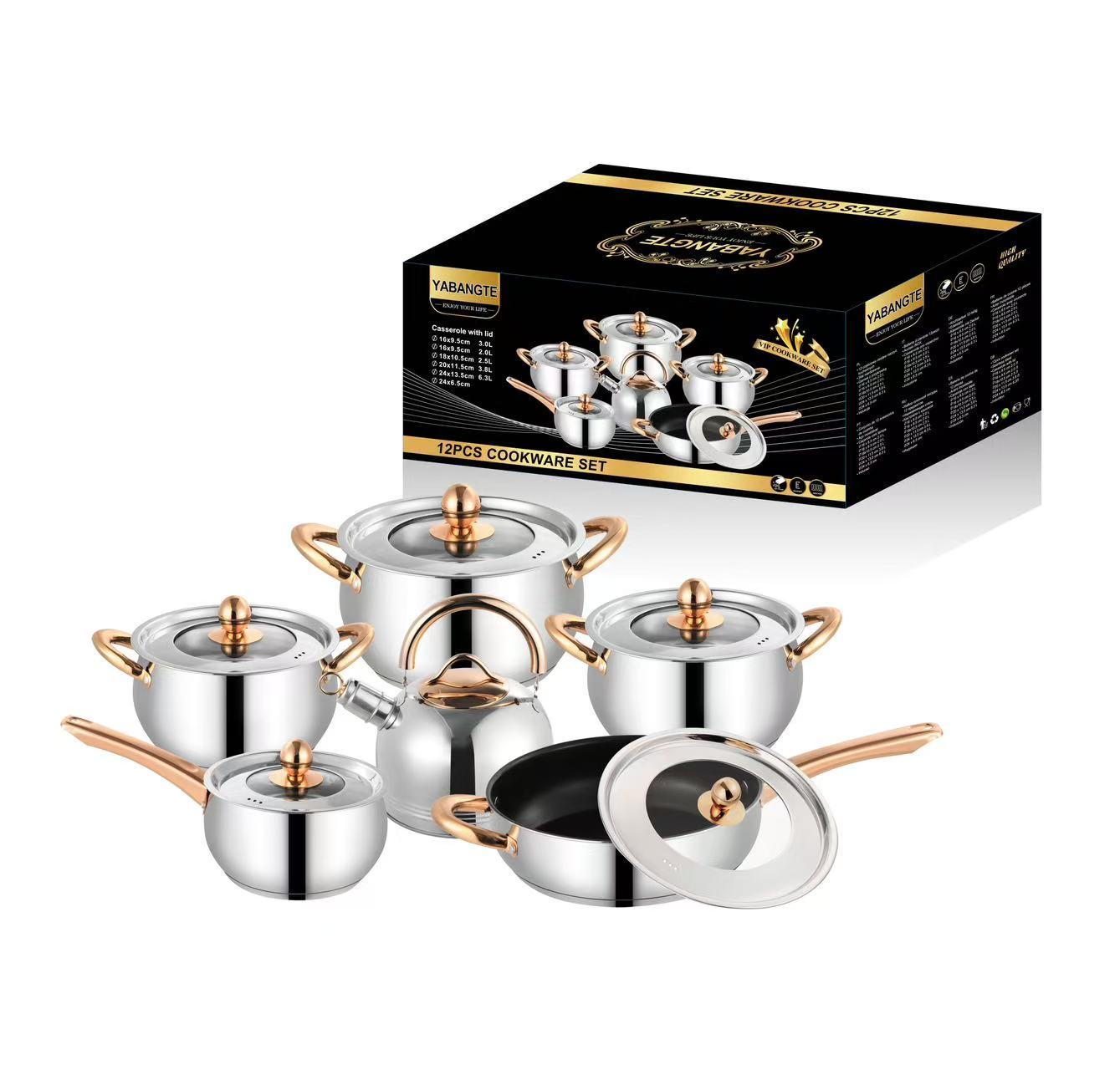 6pcs Heavy-duty Stainless Steel Milk Pan and Frying Pan Set with Lids