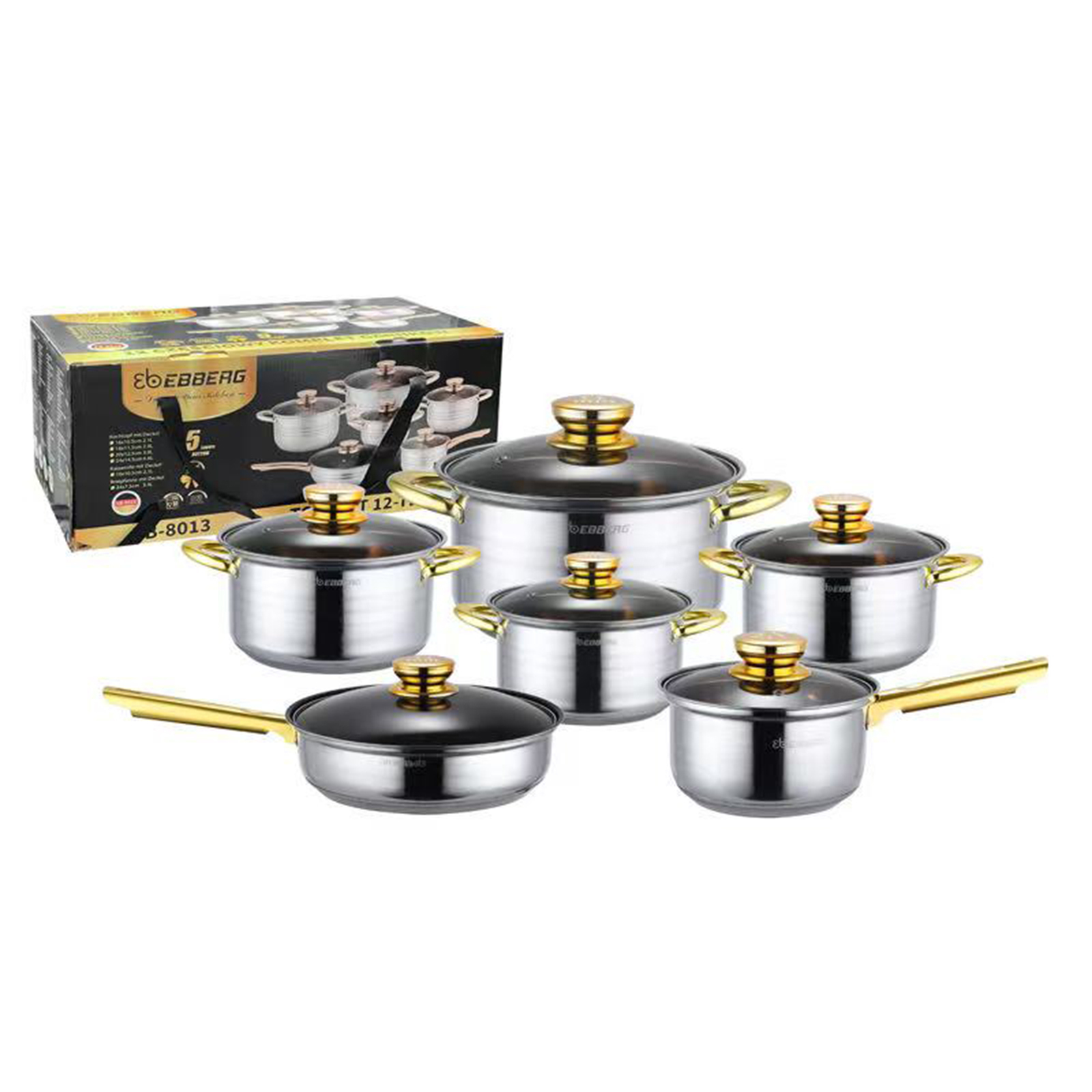 6-piece stainless steel gold non-stick cookware set