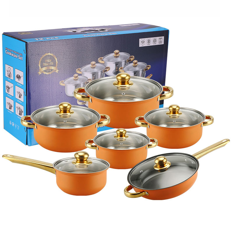 Orange tube handle cookware set 12pcs