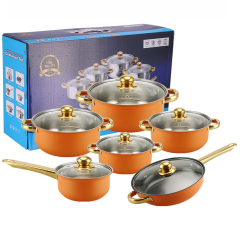 Orange tube handle cookware set 12pcs