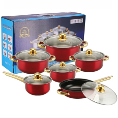 Red   tube handle cookware set 12pcs