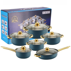 Blue  tube handle cookware set 12pcs