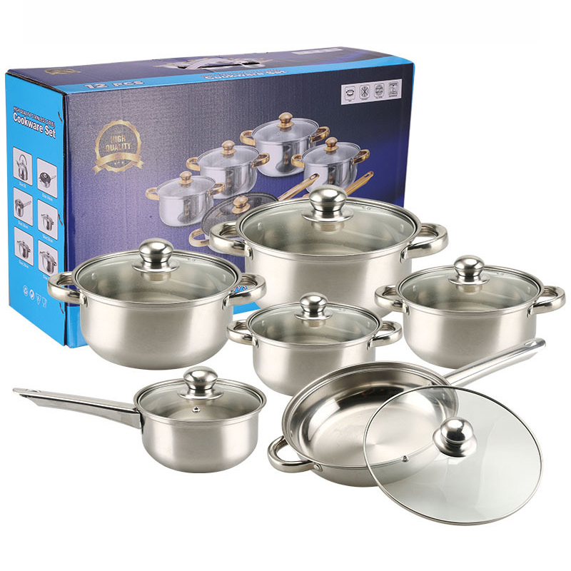 Natural color tube handle cookware set 12pcs