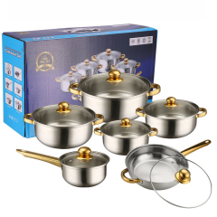 Gold  tube handle cookware set 12pcs