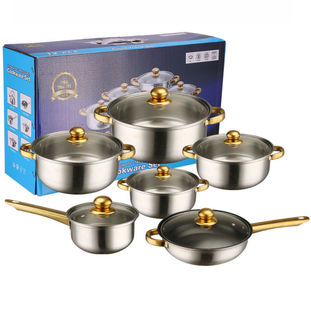 Gold  tube handle cookware set 12pcs