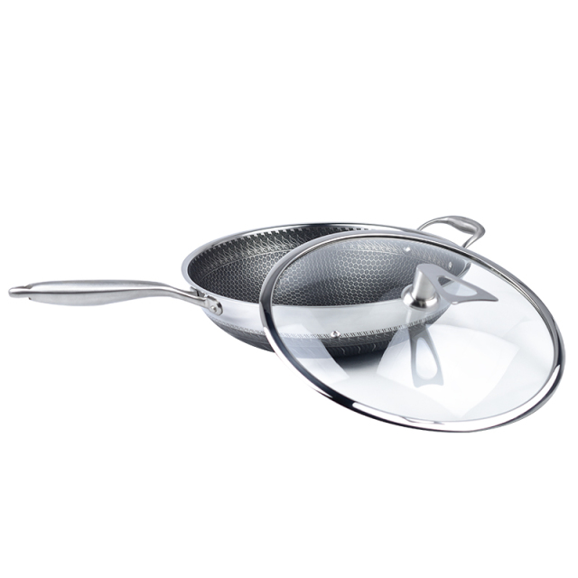 Three-layer Stainless Steel Covered Honeycomb Non-stick Wok