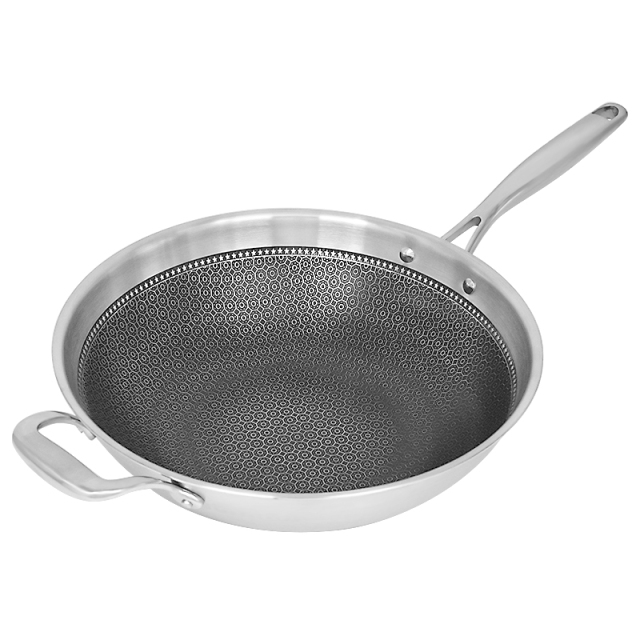 Tri-ply Stainless Non Stick Hexclad Wok With Lid