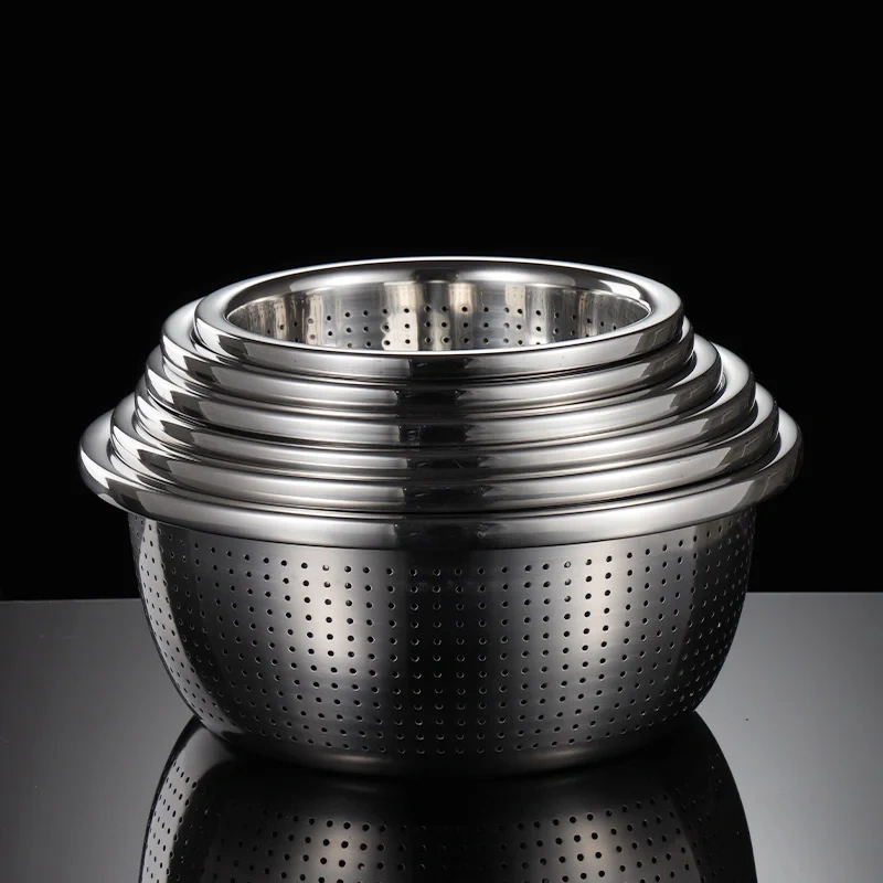 304 Stainless Steel Basin Household Thickening Cooking Kneading Kitchen Wash Basin Soup Leaching Egg Basin Wholesale