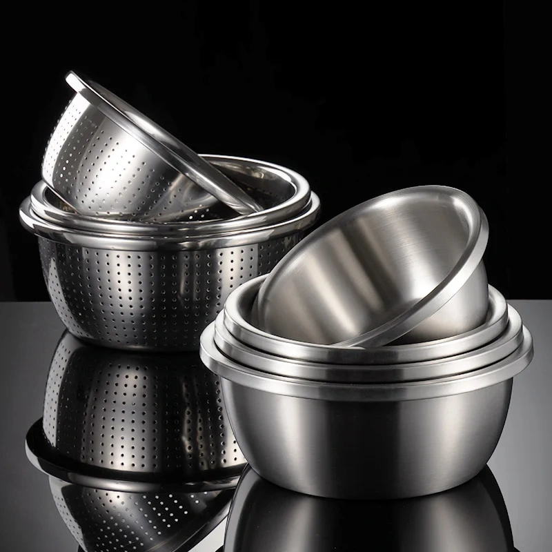 304 Stainless Steel Basin Household Thickening Cooking Kneading Kitchen Wash Basin Soup Leaching Egg Basin Wholesale