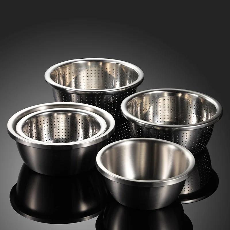 304 Stainless Steel Basin Household Thickening Cooking Kneading Kitchen Wash Basin Soup Leaching Egg Basin Wholesale