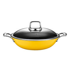 Yellow  Three-layer Stainless Steel Wok and Frying Pan