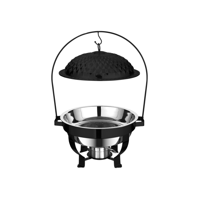Black Luxury Stainless Steel Diamond-Shaped Lid Heated Buffet Server