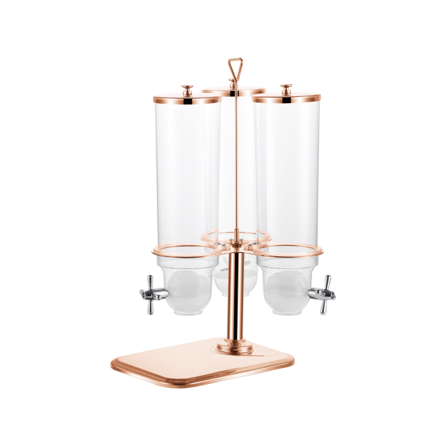Rose Gold  3 Tanks Classic Stainless Steel Rotating Triple Cereal Dispense