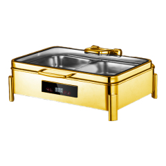 9L  Gold Rectangular   Square-Foot Digital Electric Chafing Dish
