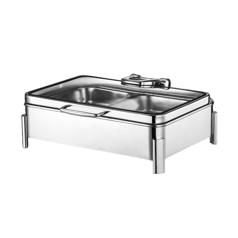 9L Silver Rectangular square-footed stainless steel chafing Dish