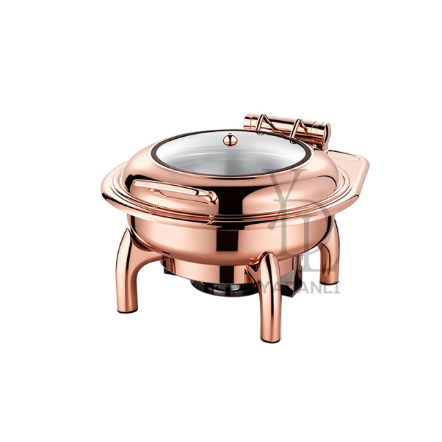 6L Rose Gold  Round Stainless Steel Removable Base Chafing Dish