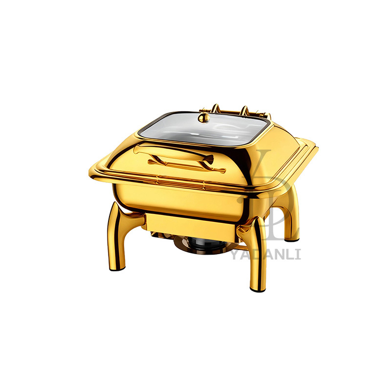 6L Gold   Square Stainless Steel Removable Base Chafing Dish