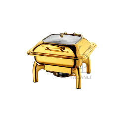 6L Gold   Square Stainless Steel Removable Base Chafing Dish
