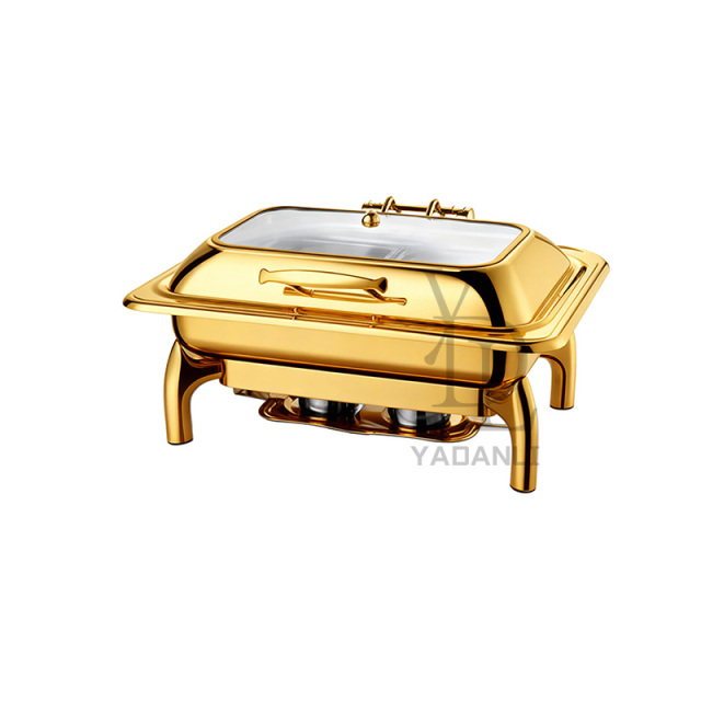 9L Gold  Rectangle Stainless Steel Removable Base Chafing Dish