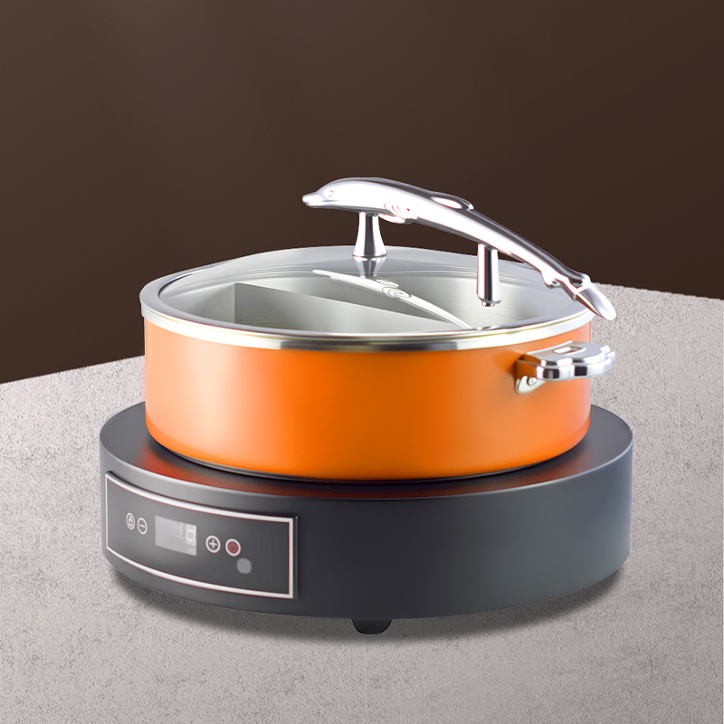 Dolphin-handle chafing dish with heating base