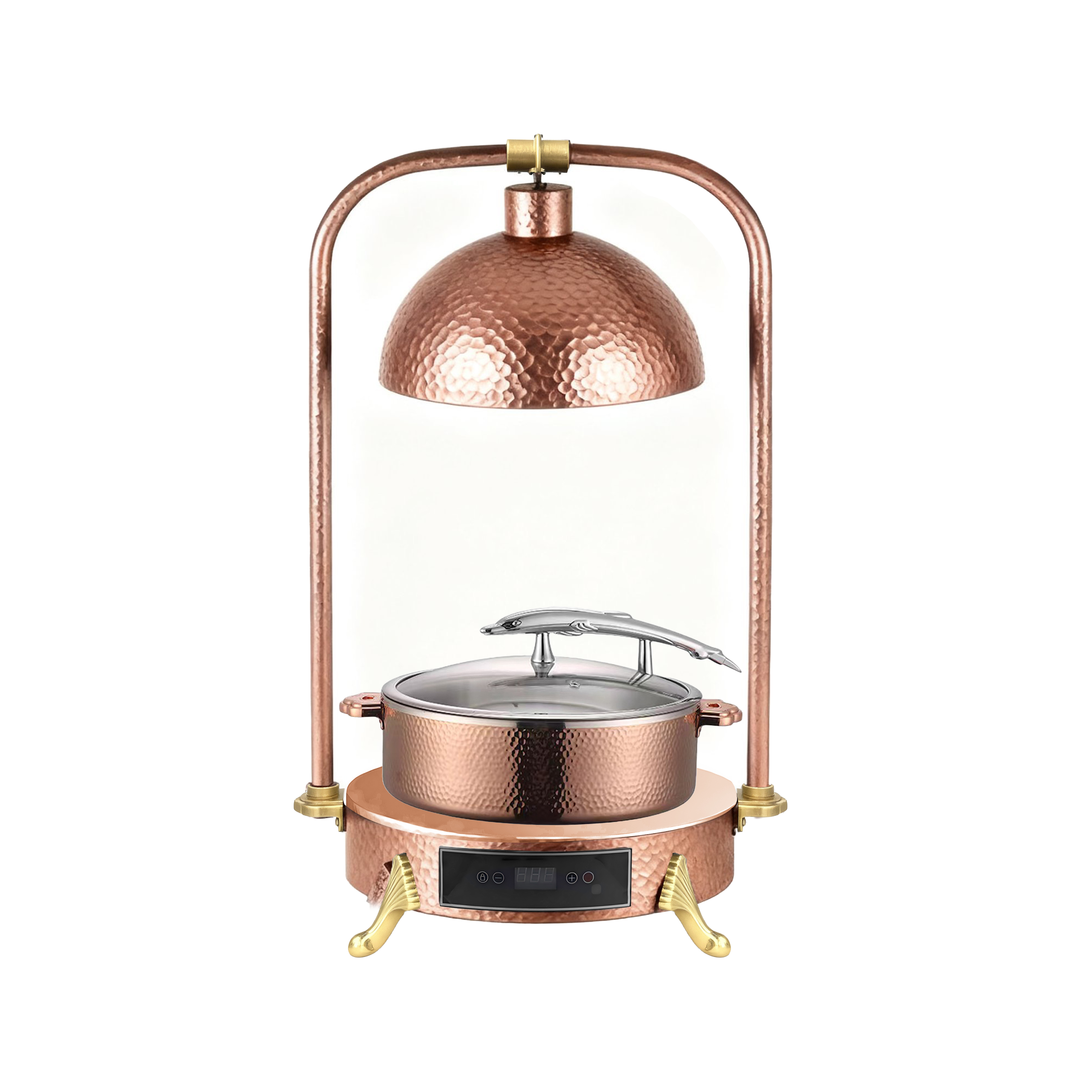 Rose Gold Hammered Stainless Steel Hanging Food Heating Lamp