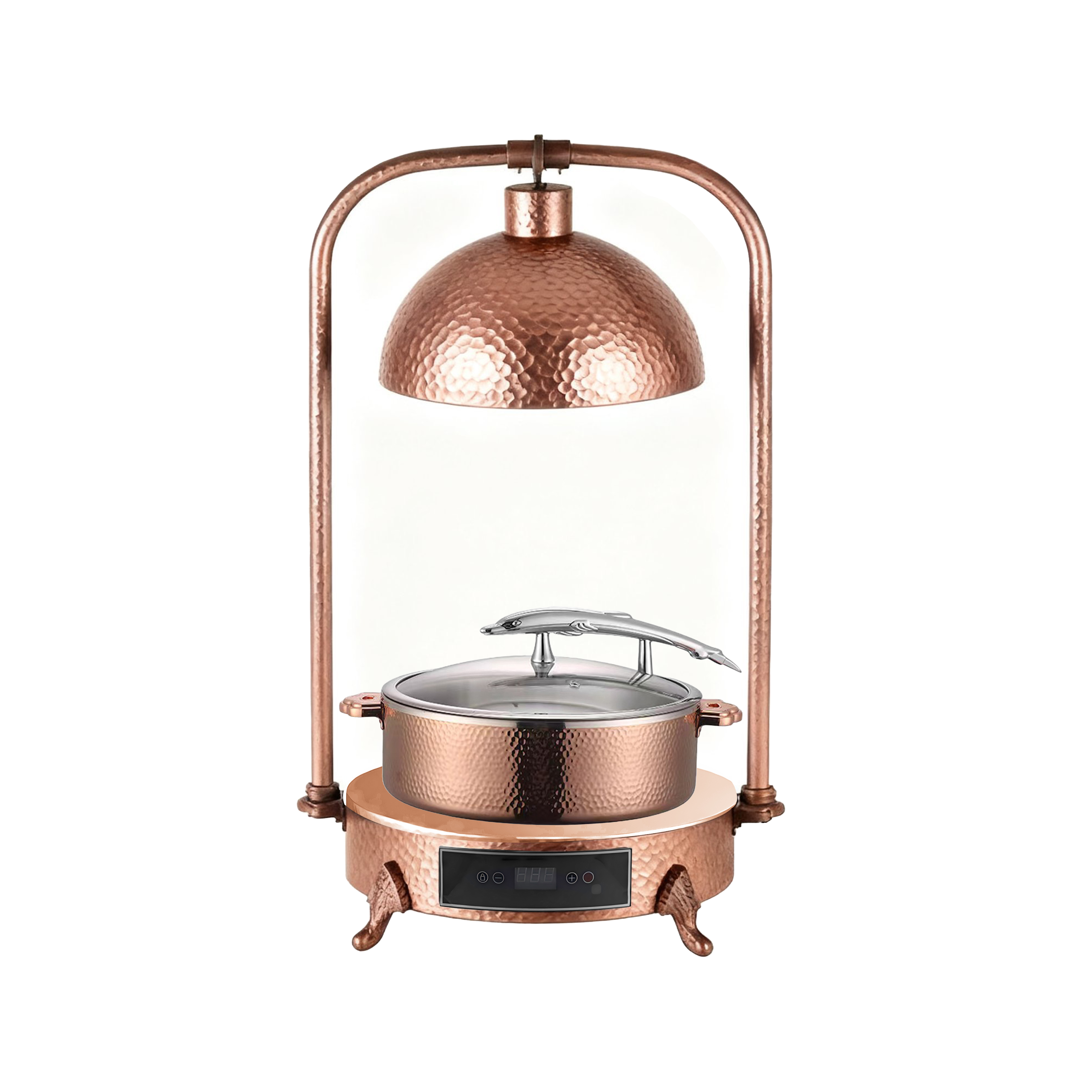 Rose Gold Hammered Stainless Steel Hanging Food Heating Lamp