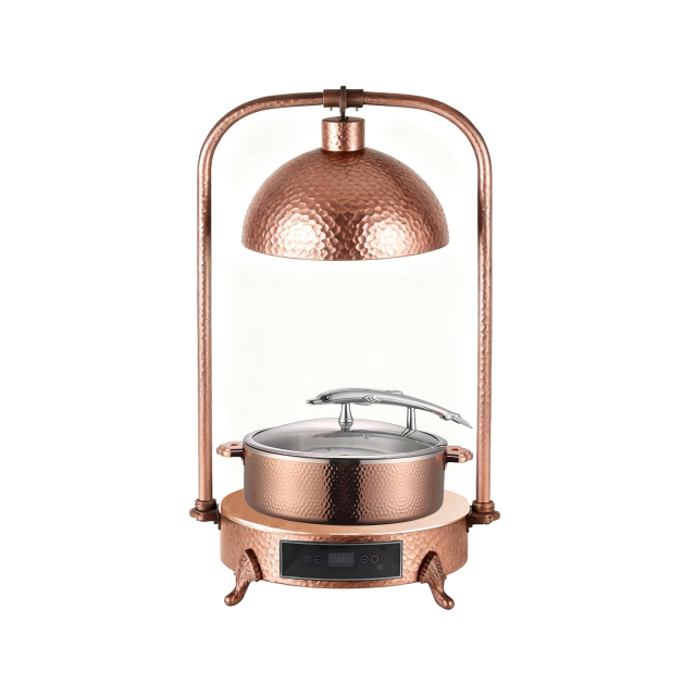Rose Gold Hammered Stainless Steel Hanging Food Heating Lamp